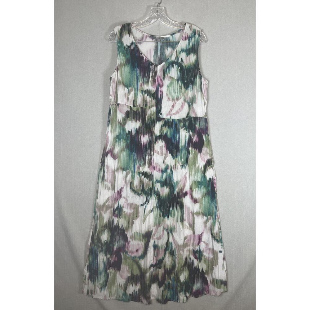 Habitat Womens Midi Dress Size Large Pockets Abstract Floral Watercolor Pastel